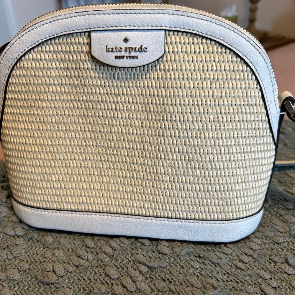 Kate Spade woven Straw and White Crossbody Bag